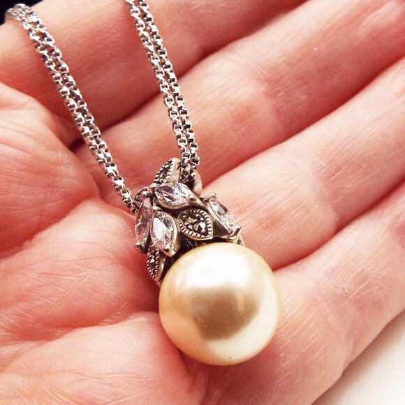 DIMONDS & PERL 925 DOUBLE BOX LINK CHAIN PENDANT NECKLACE 16 - Picture 1 of 4